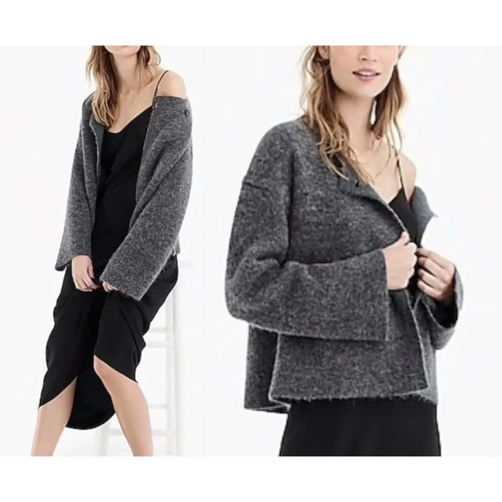 J. Crew Cardigan Sweater Double Breasted Alpaca Wool Gray Women XXS Oversized
